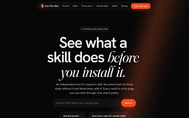 Screenshot of the Use This Skill homepage