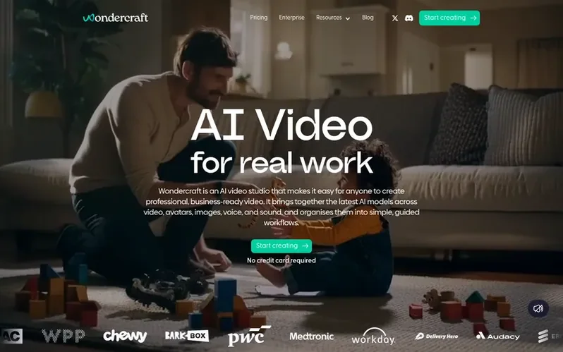 Screenshot of the Wondercraft homepage