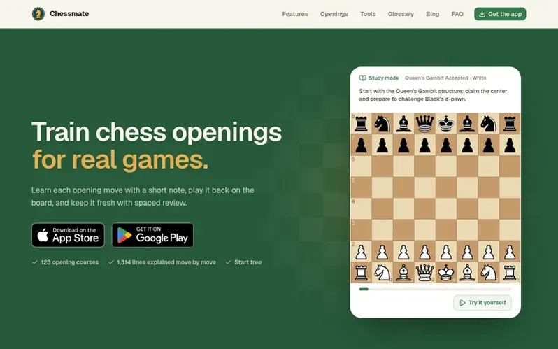 Screenshot of the Chessmate homepage