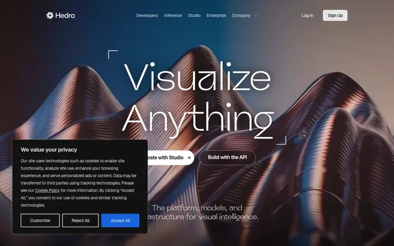 Screenshot of the Hedra homepage