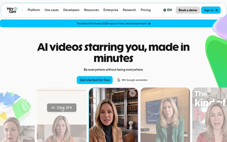 Screenshot of the HeyGen homepage