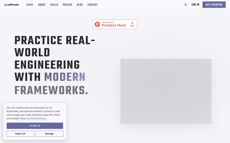 Screenshot of the Staffcoder homepage