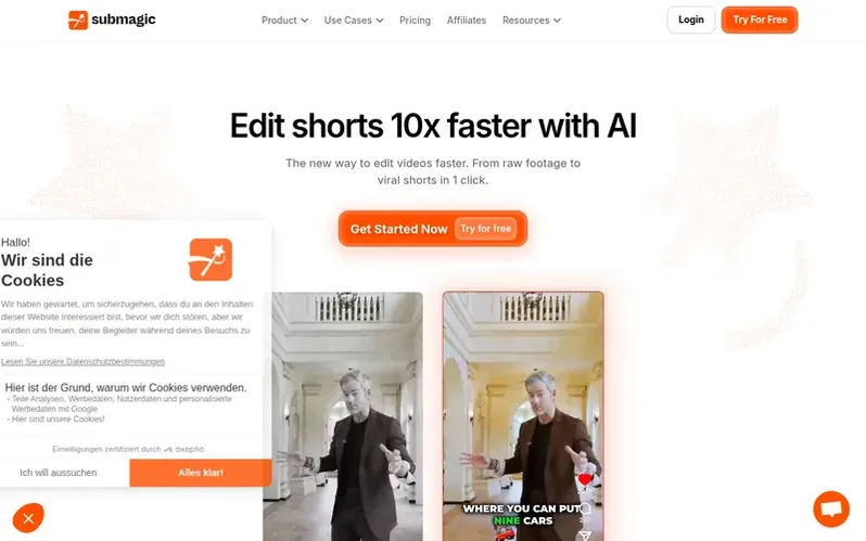 Screenshot of the Submagic homepage