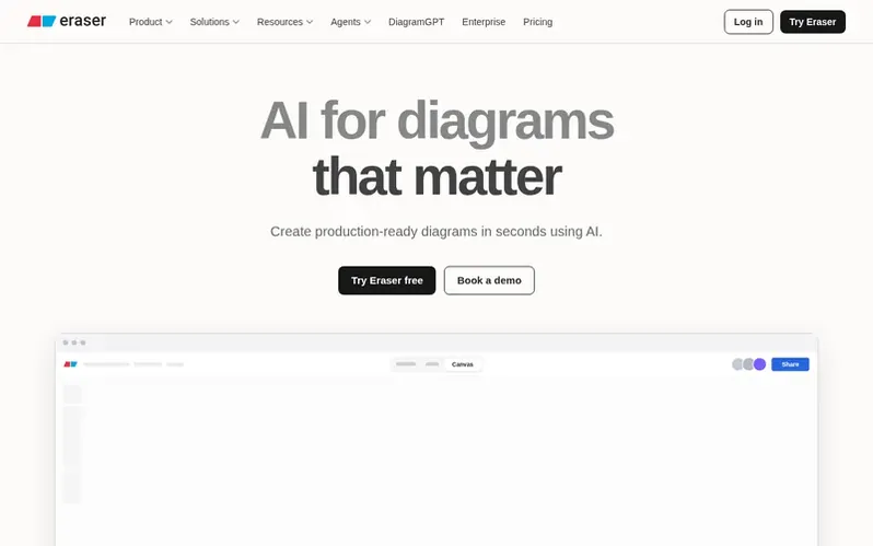 Screenshot of the Eraser homepage