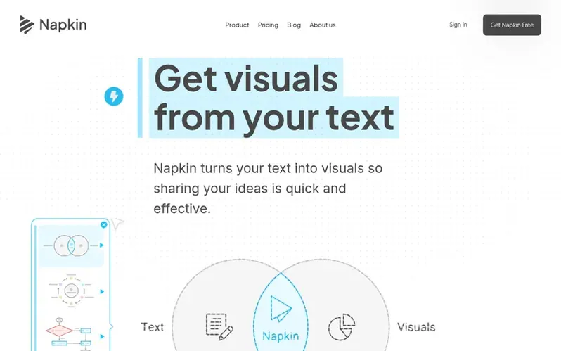 Screenshot of the Napkin AI homepage
