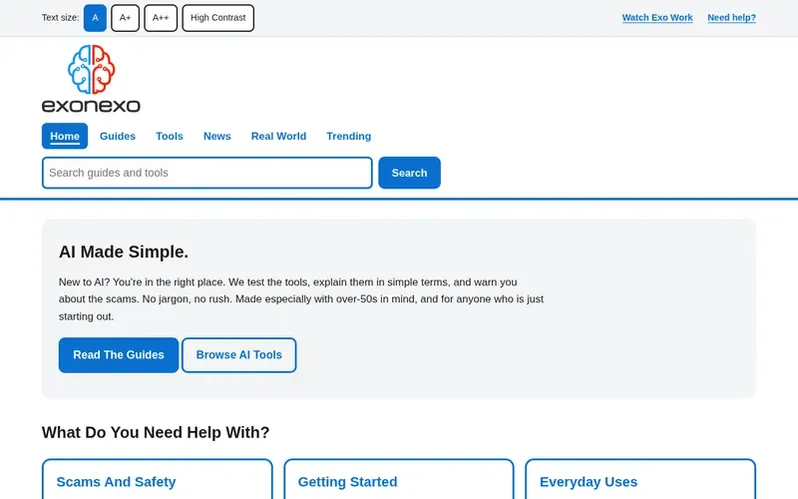 Screenshot of the exonexo homepage