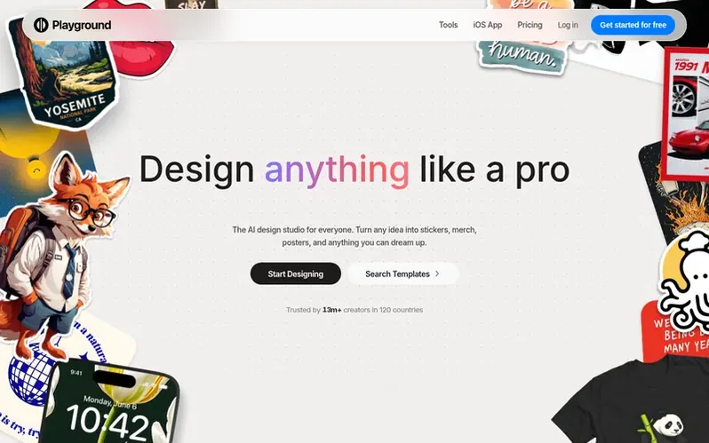 Screenshot of the Playground homepage