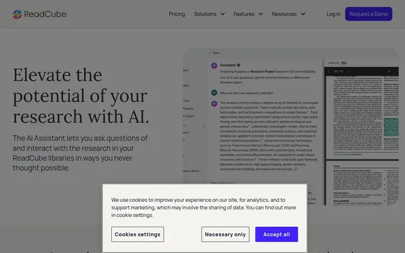 Screenshot of the ReadCube AI Assistant homepage