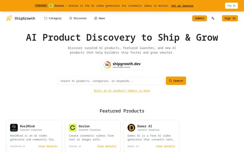 Screenshot of the ShipGrowth homepage