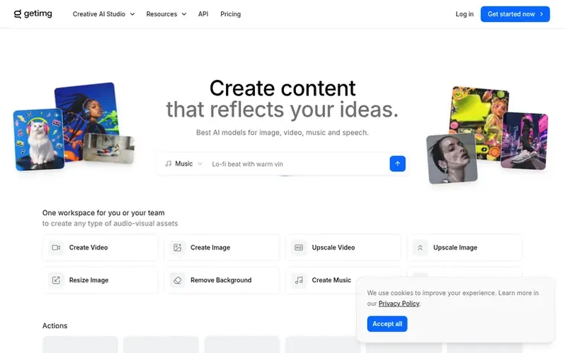Screenshot of the getimg.ai homepage