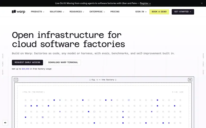 Screenshot of the Warp homepage