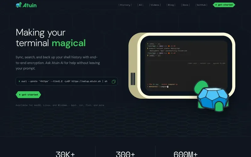 Screenshot of the Atuin homepage