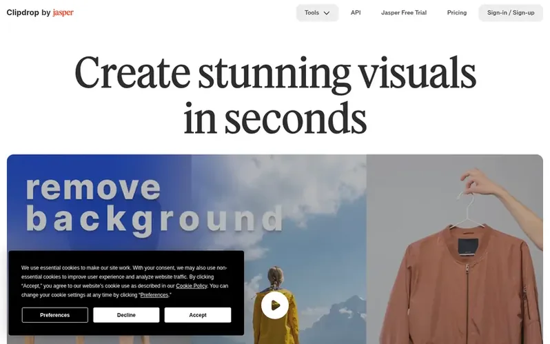Screenshot of the Clipdrop homepage